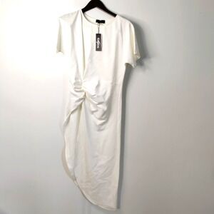 NWT Bloomingdale's Garcia Rayon Spandex Asymmetrical Ruche LEFT Split Dress READ